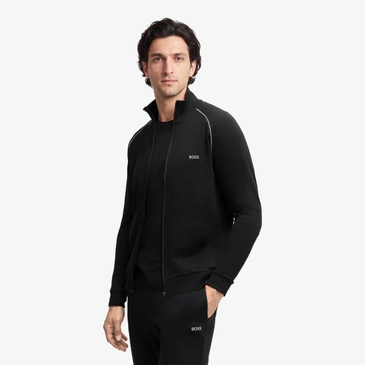 BOSS Mix & Match Stretch Zip-Up Sweatshirt — Чёрный
