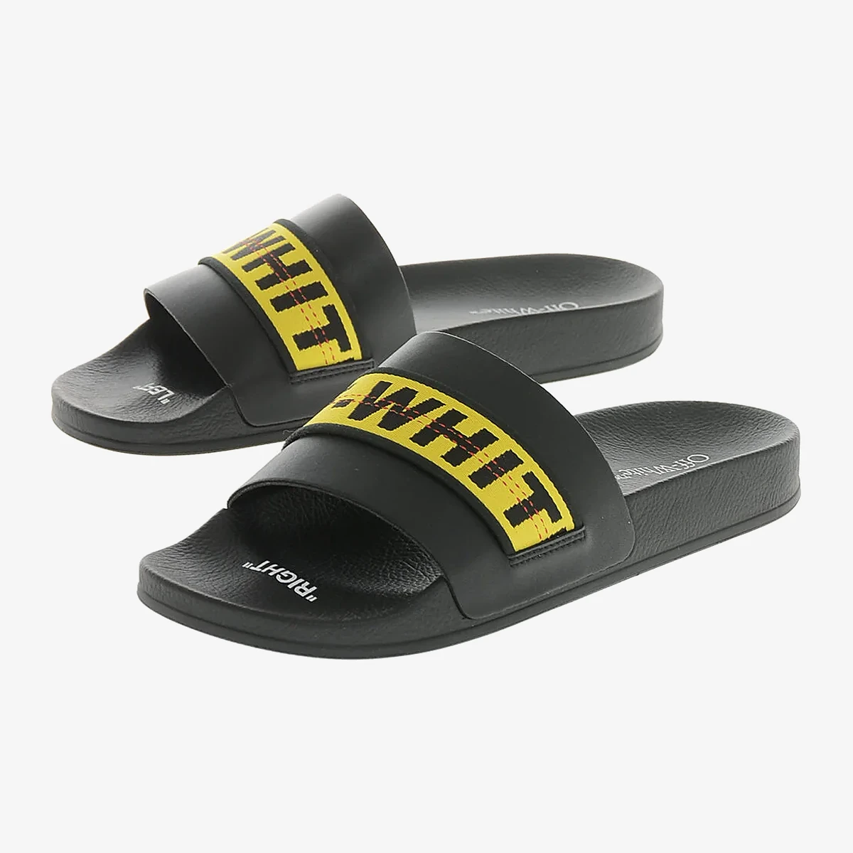 Off-White Rubber Slides with Branded Technical Webbing Strap in Yellow