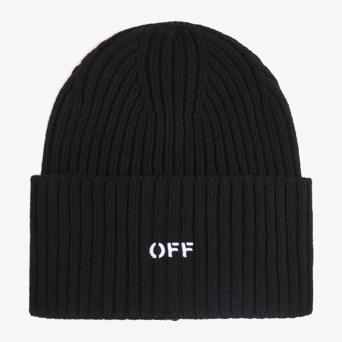 Off-White Embroidered ribbed wool beanie in Black