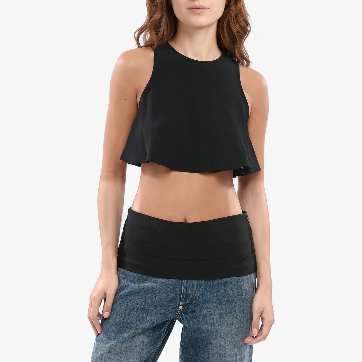 AMI Paris Flared Crop Top in Black