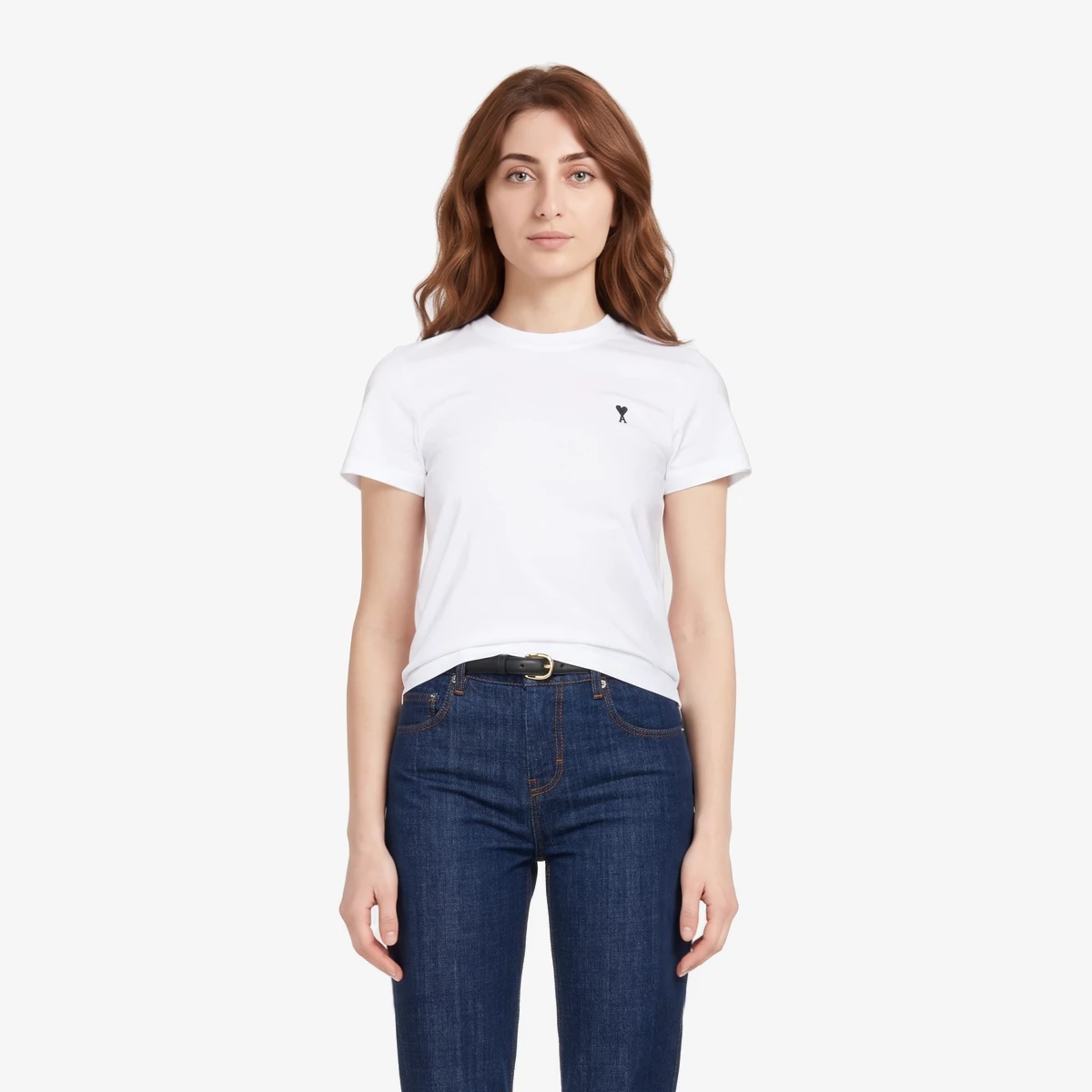 AMI Paris White Cotton Ami de Coeur Cropped T-shirt in White