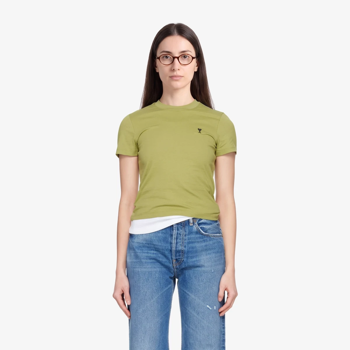 AMI Paris Green Cotton Ami de Coeur Cropped T-shirt in Green