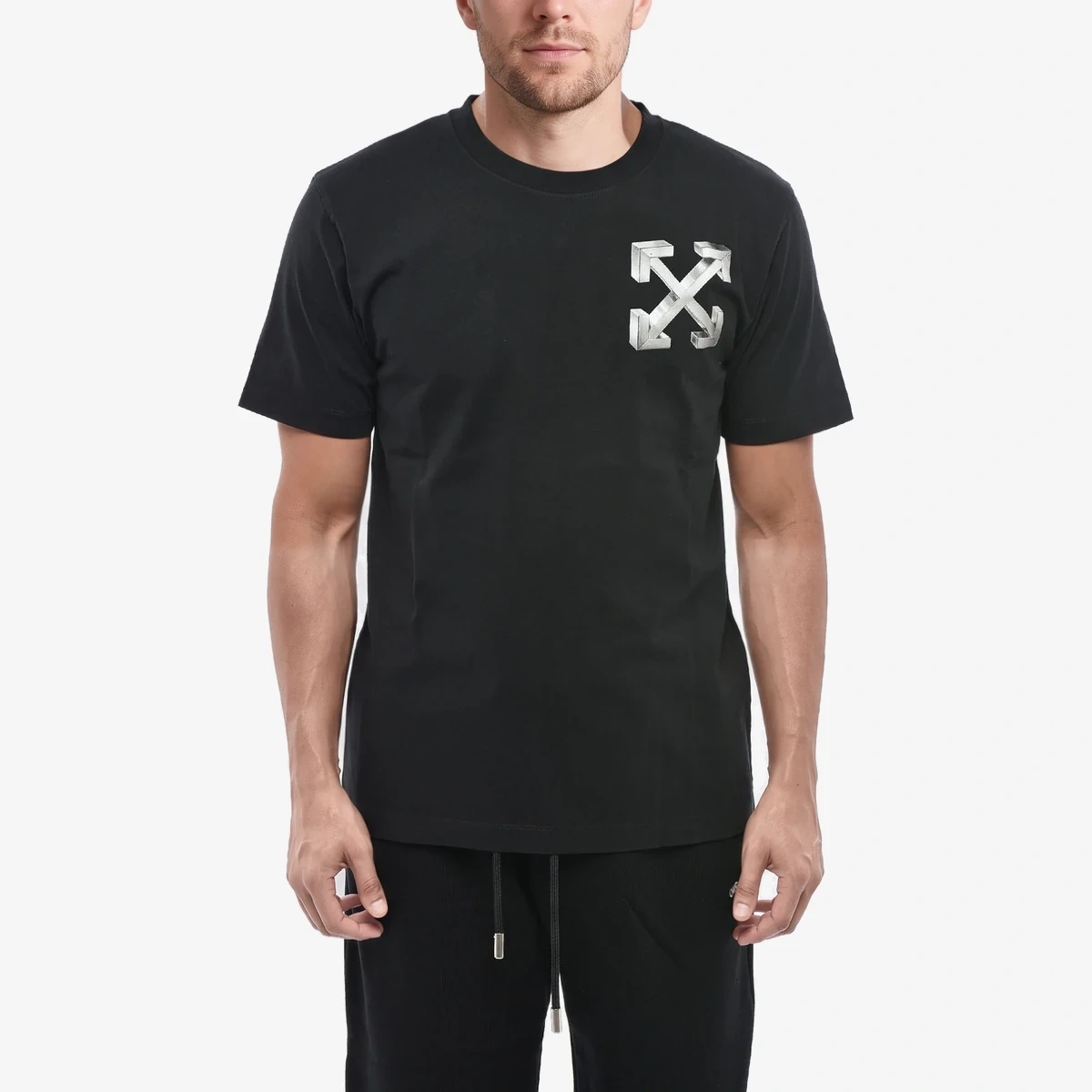 Off-White Slim Fit Crew Neck Printed T-Shirt in Black