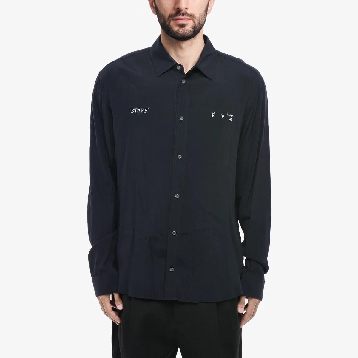 Off-White Solid-Color Shirt STAFF with Printed Logo in Blue