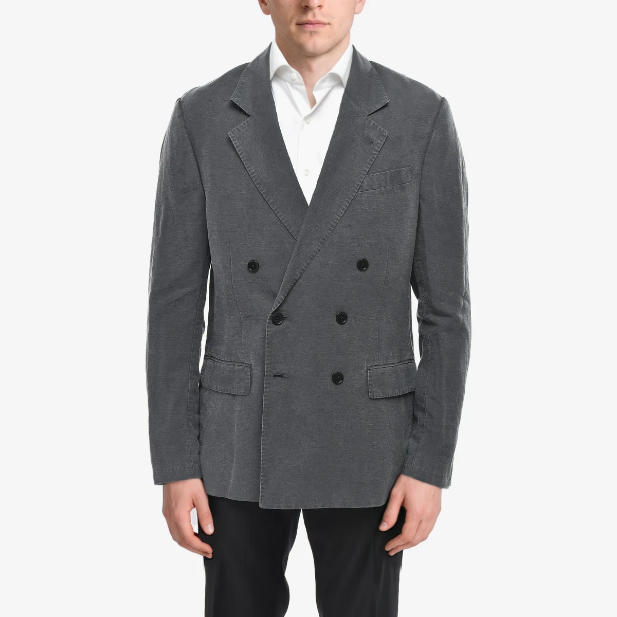 AllSaints Linen-Blend Double-Breasted Blazer TANSEY With Flap Pockets in Grey