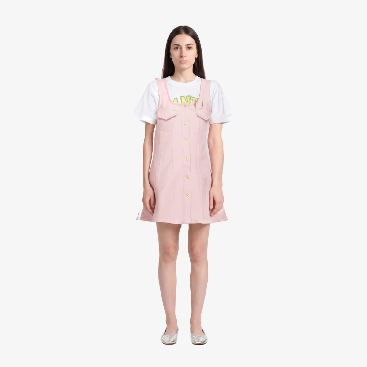 GANNI Pink Button-Up Minidress in Pink