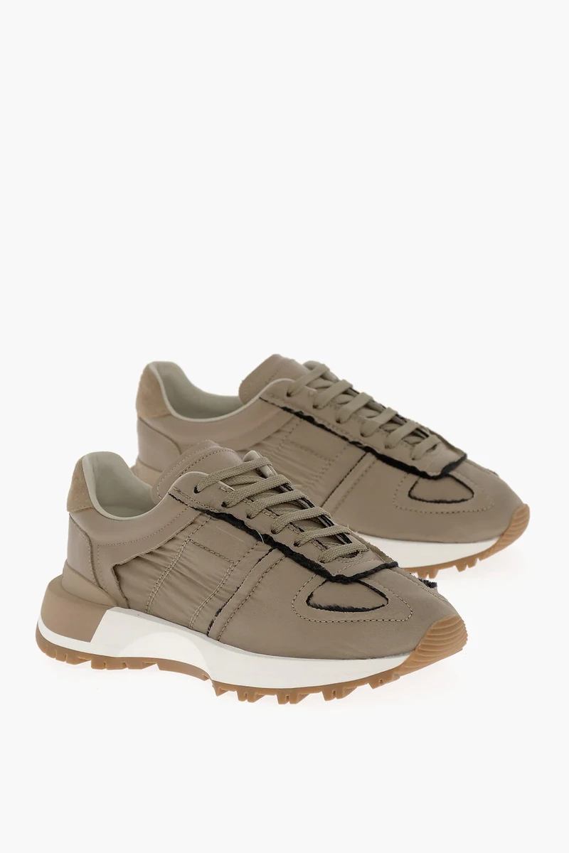 Maison Margiela MM22 Lace-up Sneakers with Fringed Detail in Brown