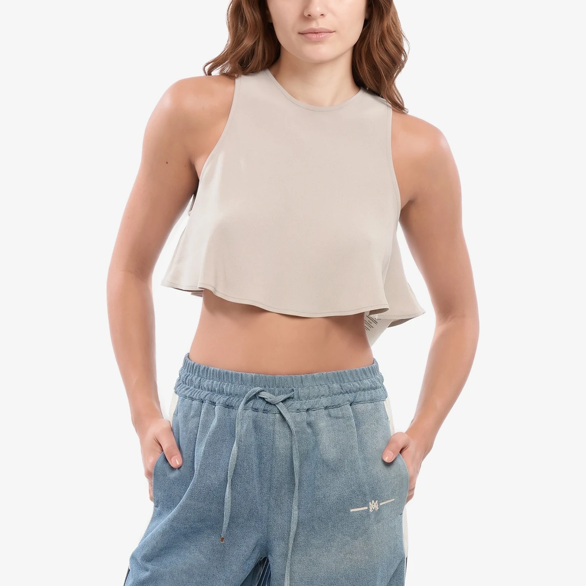 AMI Paris Flared Crop Top in White