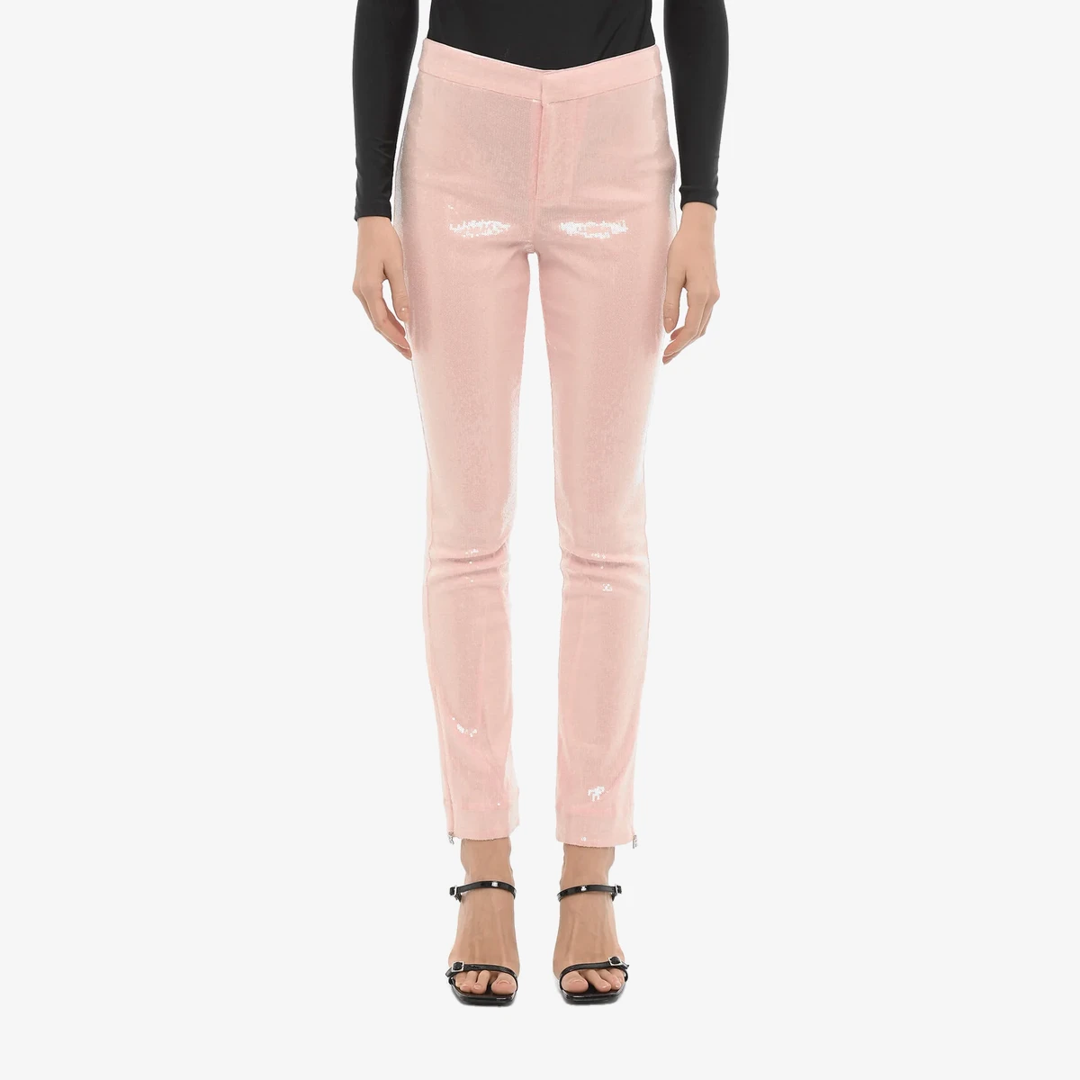 Rotate Bootcut Pants with Sequins and Ankle Zip in Pink