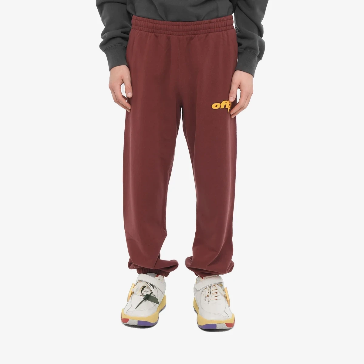 Off-White Brushed Cotton Joggers With Elastic Waistband in Burgundy