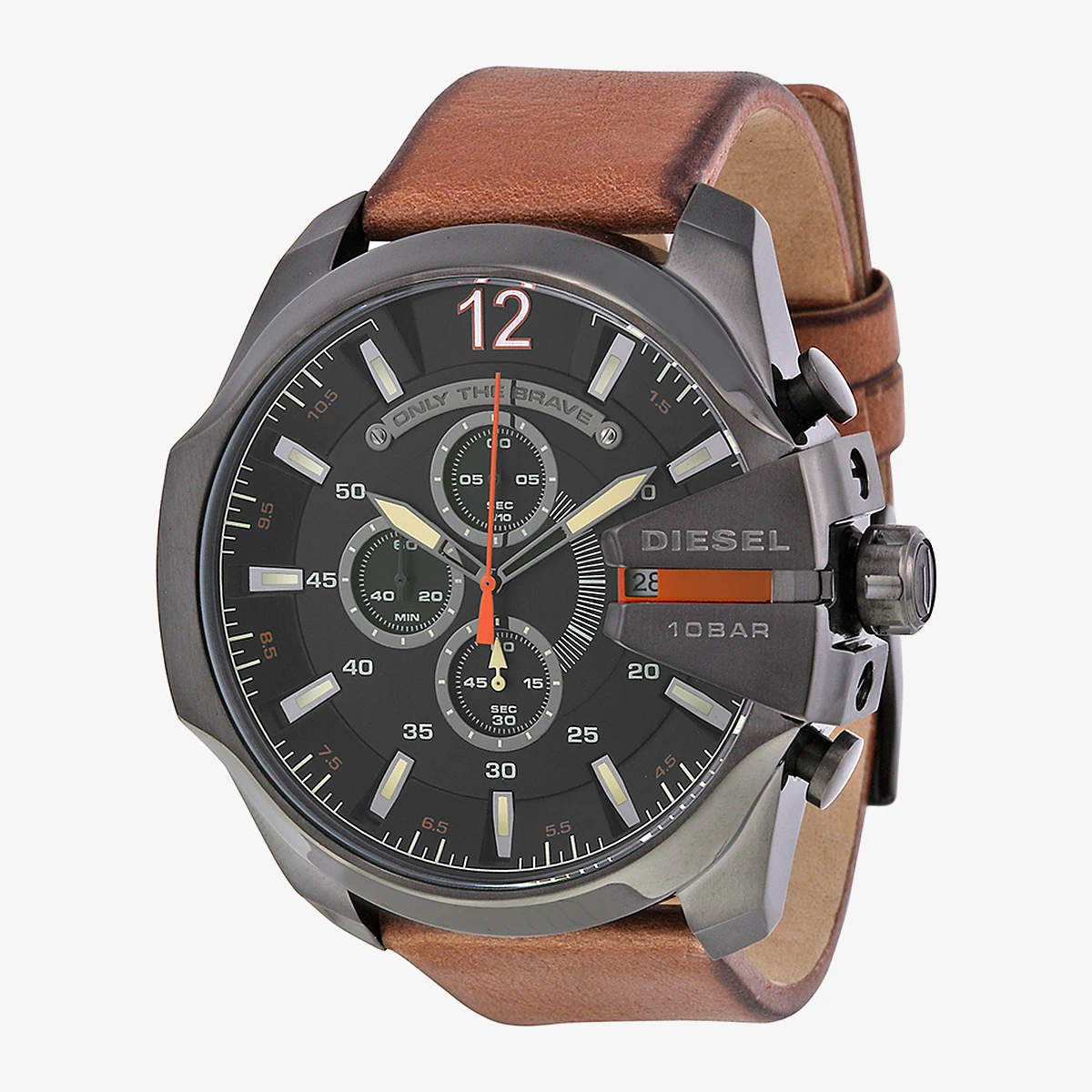 Diesel Mega Chief Black Dial Brown Leather Men's Quartz Watch DZ4343 — Чёрный