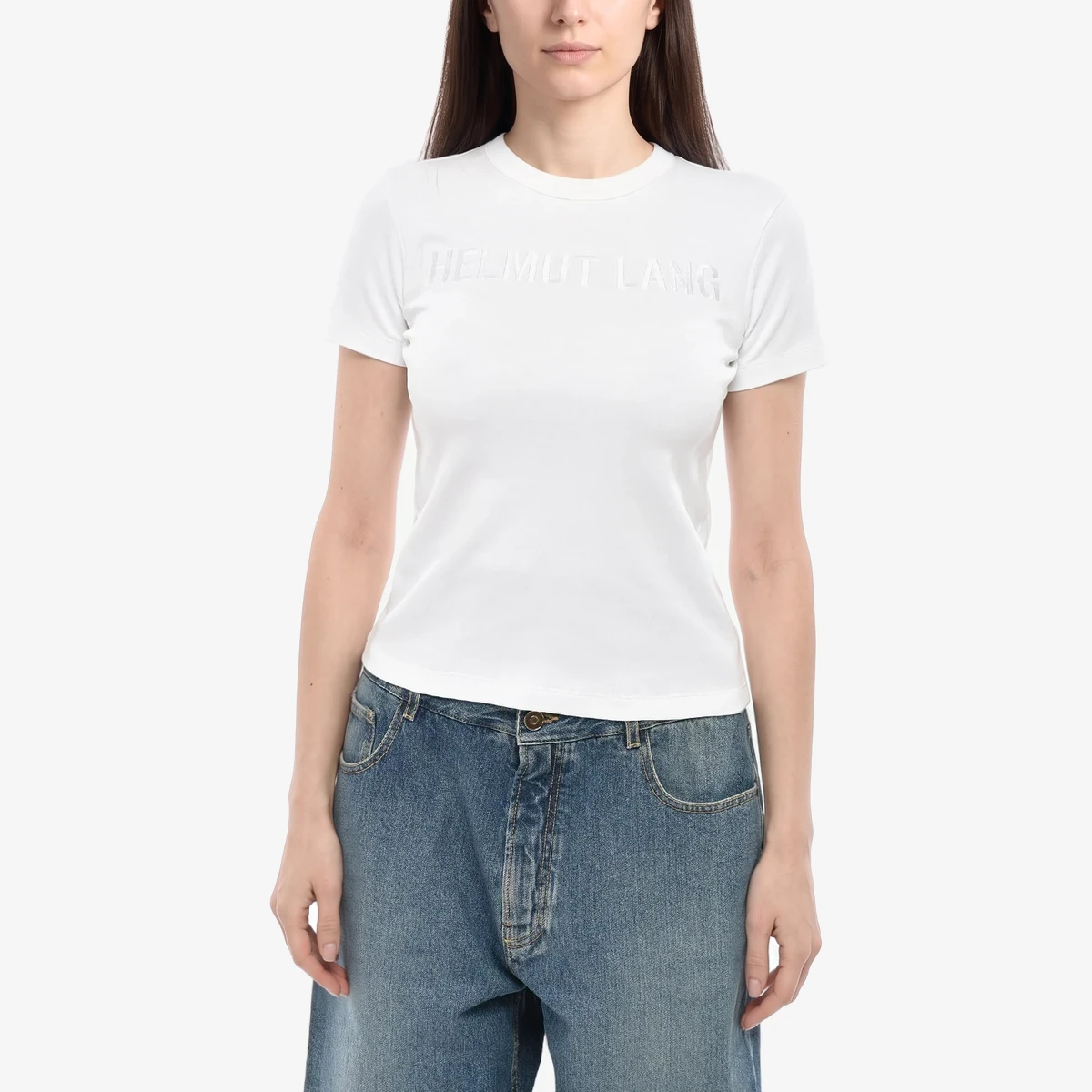 Helmut Lang Crewneck Cotton T-Shirt With Embroidered Logo in White