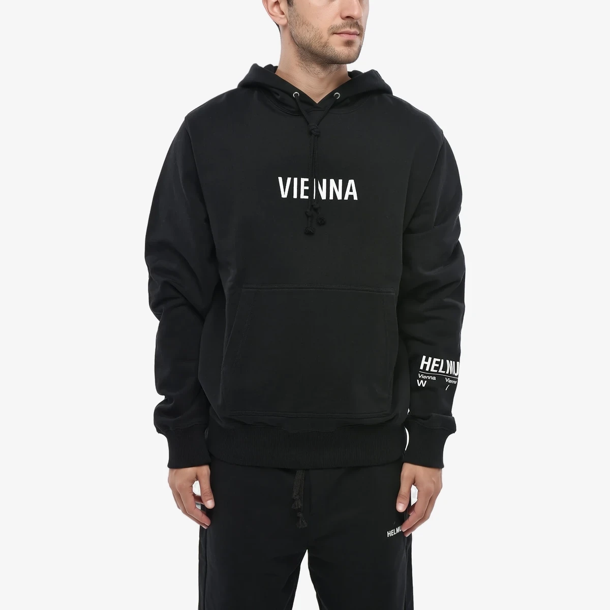 Helmut Lang Cotton Hoodie with Contrasting Embroidery in Black
