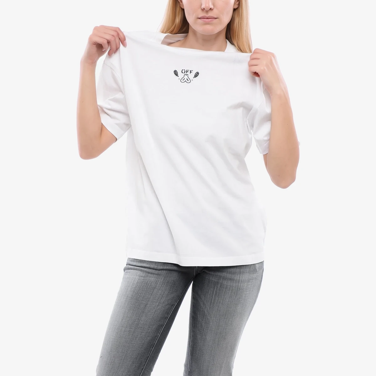 Off-White Crewneck T-Shirt BANDANA ARROW Embroidered in White