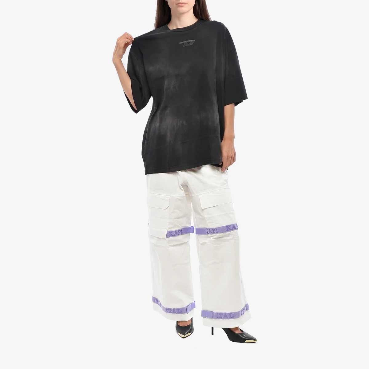 Diesel Crewneck T-Shirt T-WASH-OUT-F-NEW Delavé Effect in Black