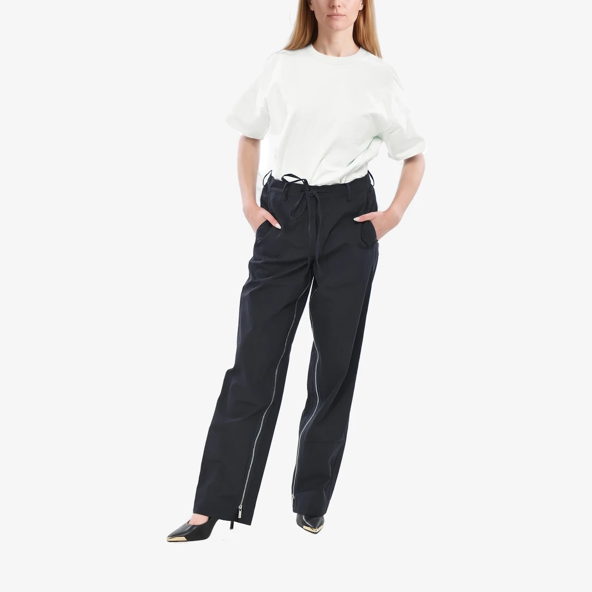 Cotton-Blend Trousers with Ankle Zip вид 4