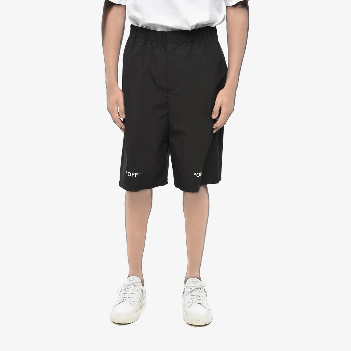 Off-White Nylon Shorts OFF QUOTE with Elastic Waist in Black