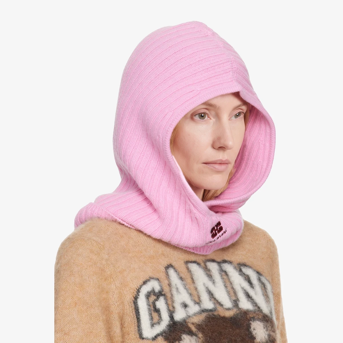 GANNI Pink Wool Mix Balaclava in Pink