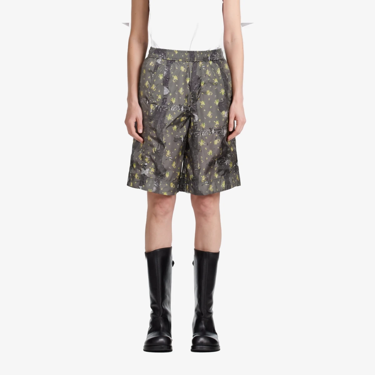 GANNI Gray Printed Flyweight Nylon Boy Shorts in Grey