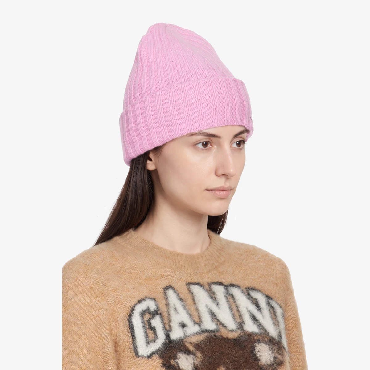 GANNI Pink Wool Knit Beanie — ვარდისფერი