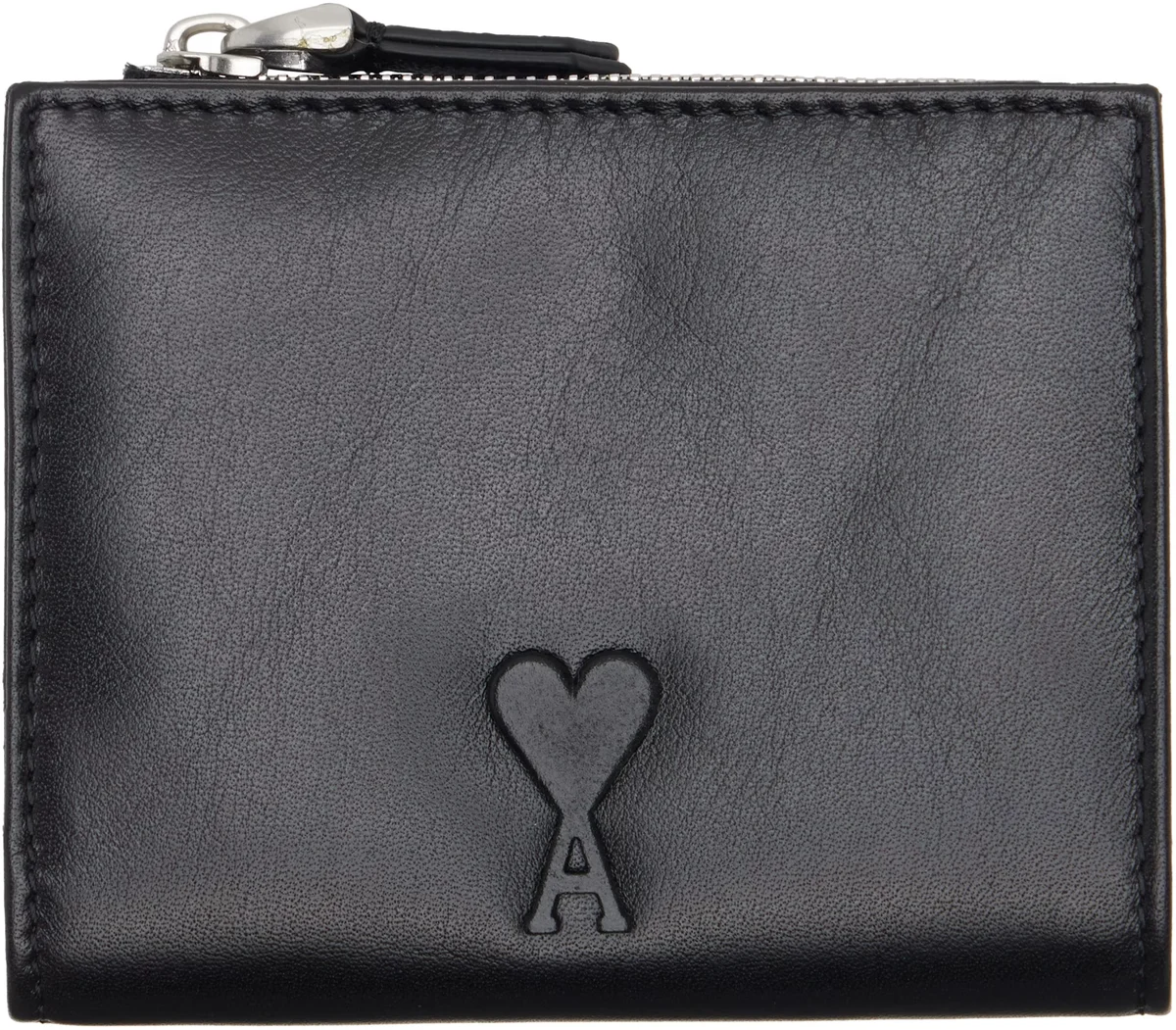 AMI Paris Black Cowhide Leather 'Voulez-Vous' Folded Wallet in Black