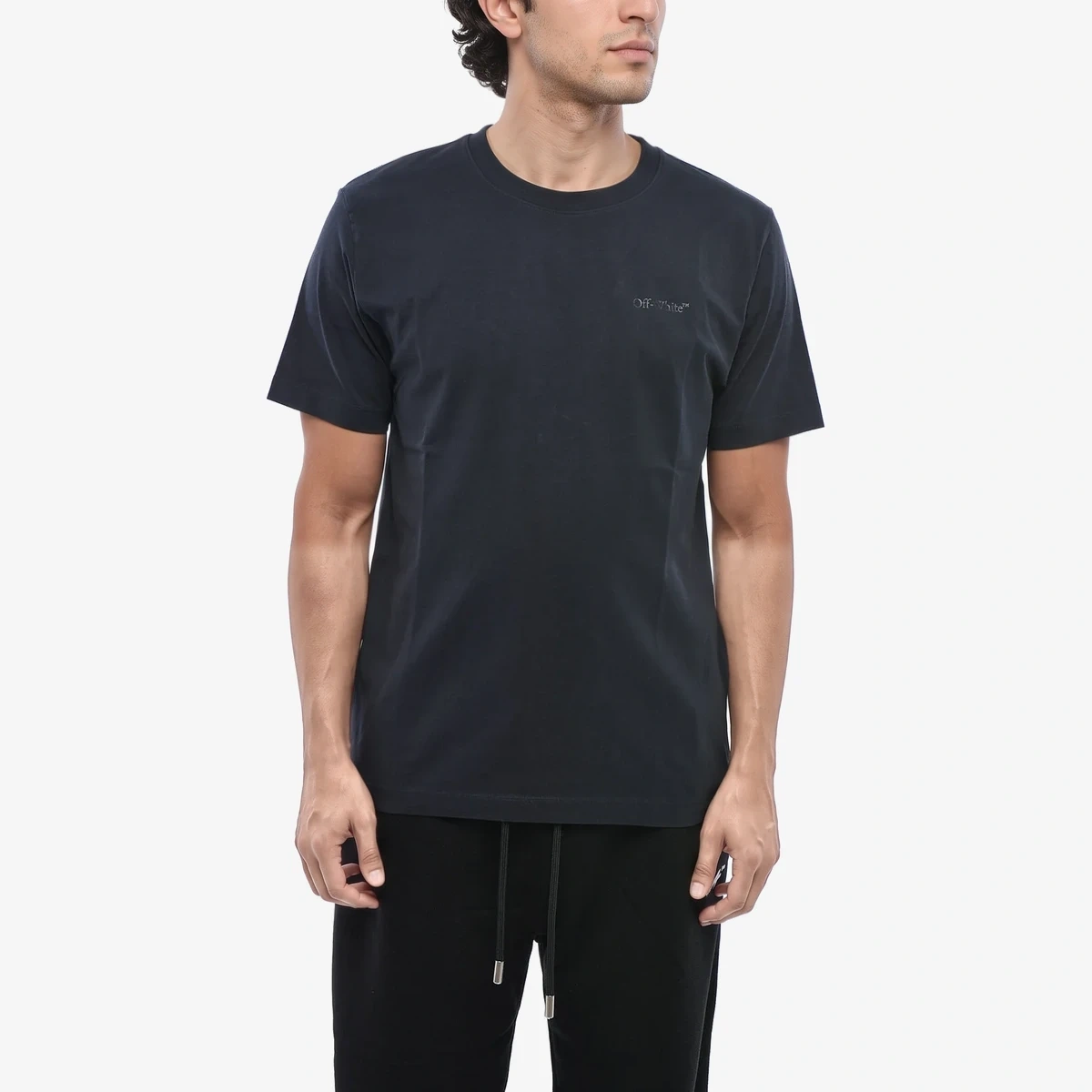 Off-White Crew Neck Slim Fit T-Shirt STAFF UNIFORM with Tone-on-Tone Logo in Blue