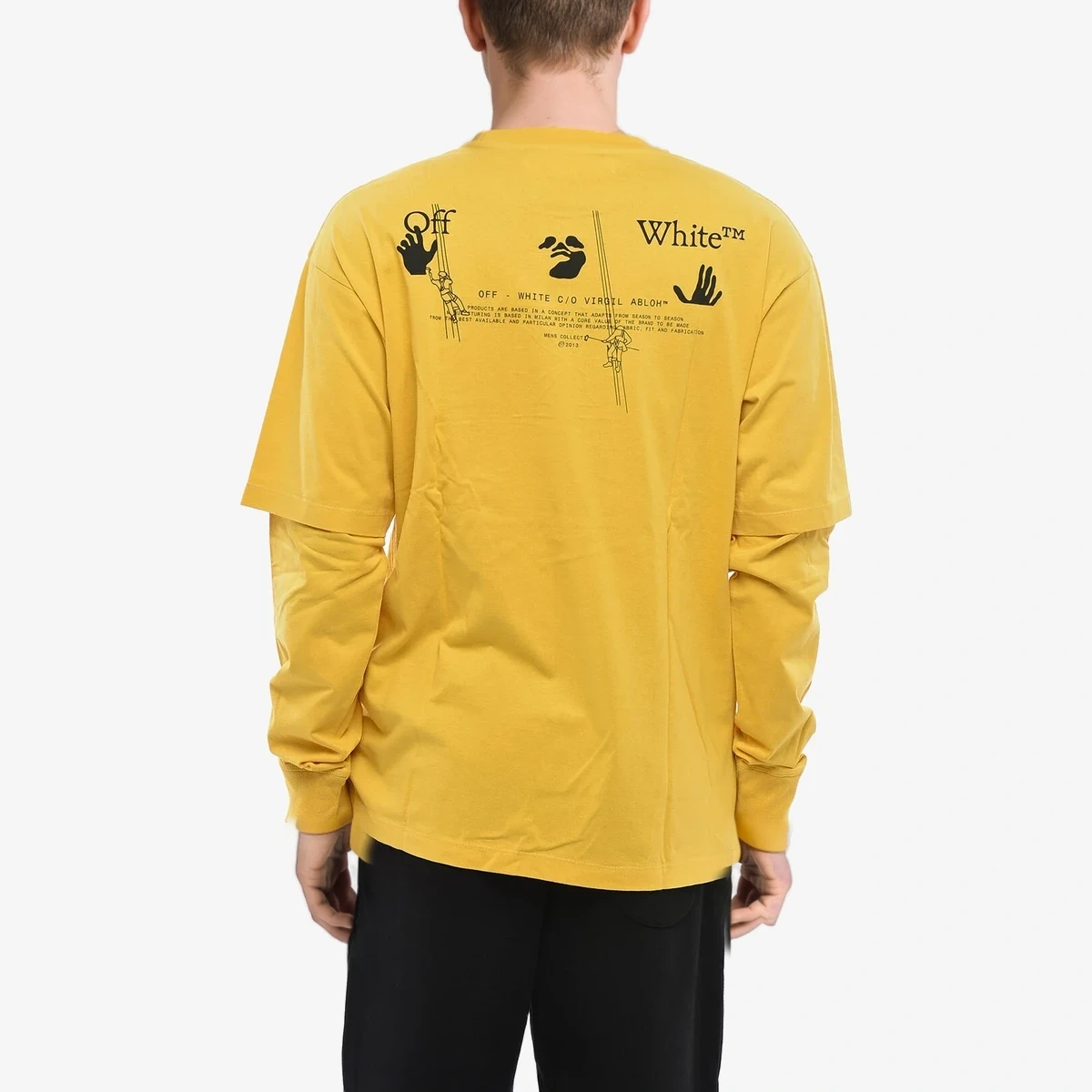 Off-White Long-Sleeve Crewneck T-Shirt LOGO WORK in Yellow