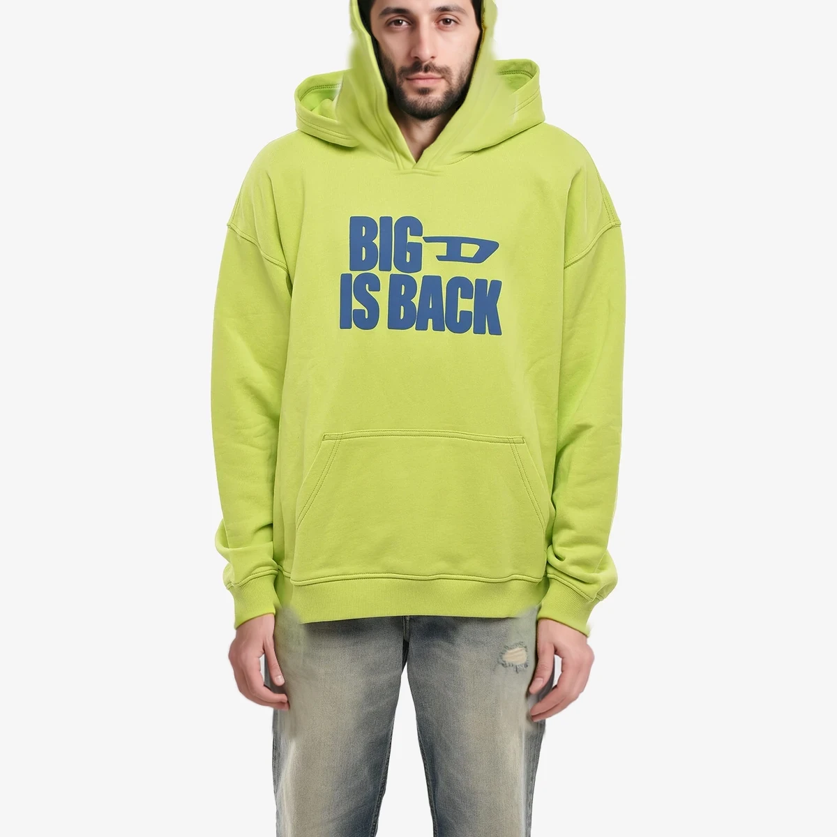 Diesel Cotton Hoodie S-BOXT with Raised Front Logo in Yellow
