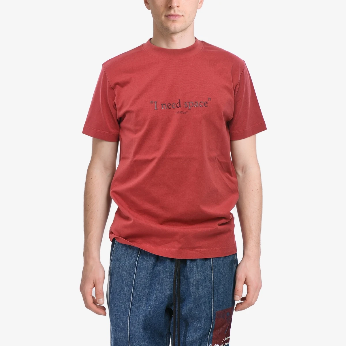 Off-White Slim Fit T-Shirt GIVE ME SPACE With Raised Print in Red