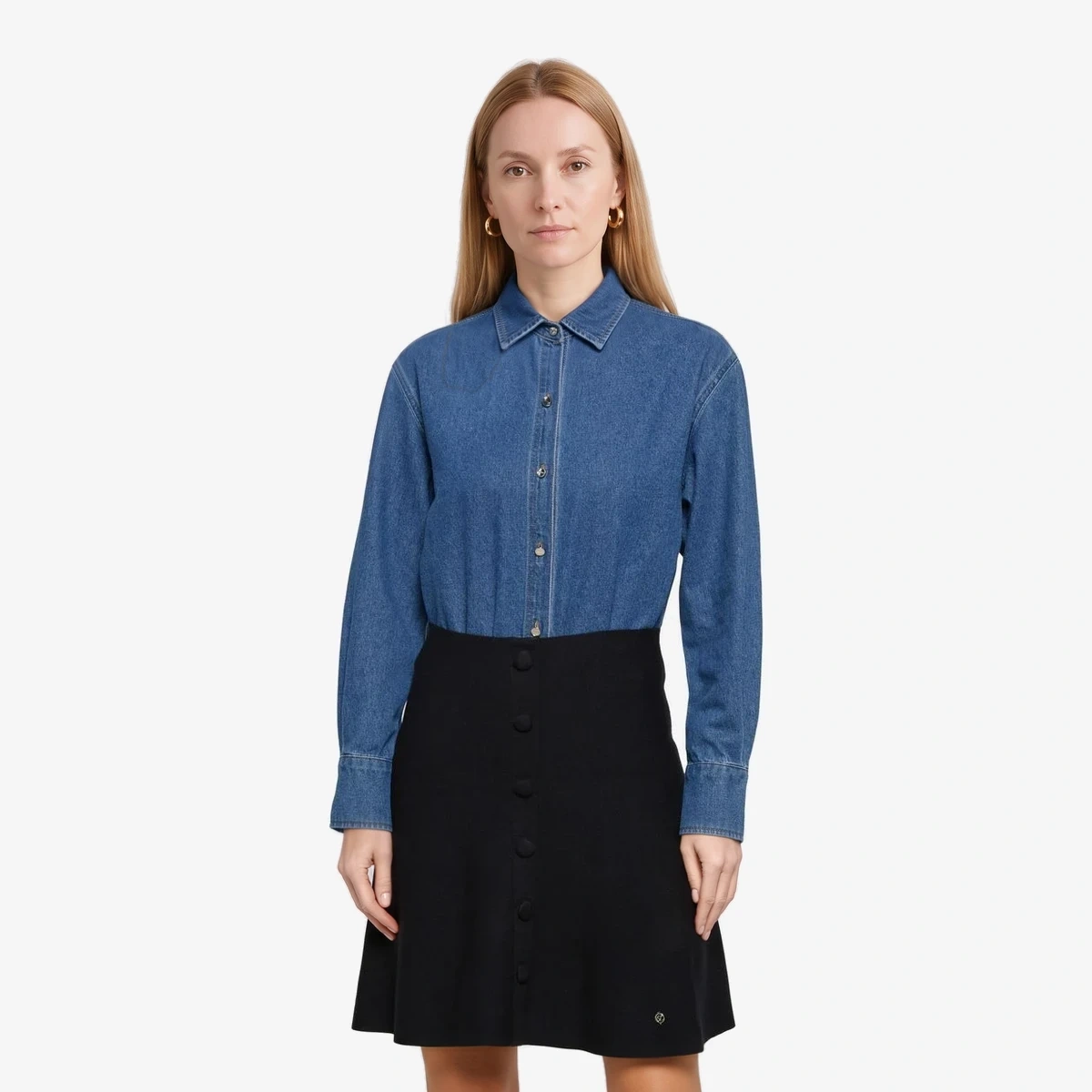 Sandro Denim Blouse Bodysuit in Blue