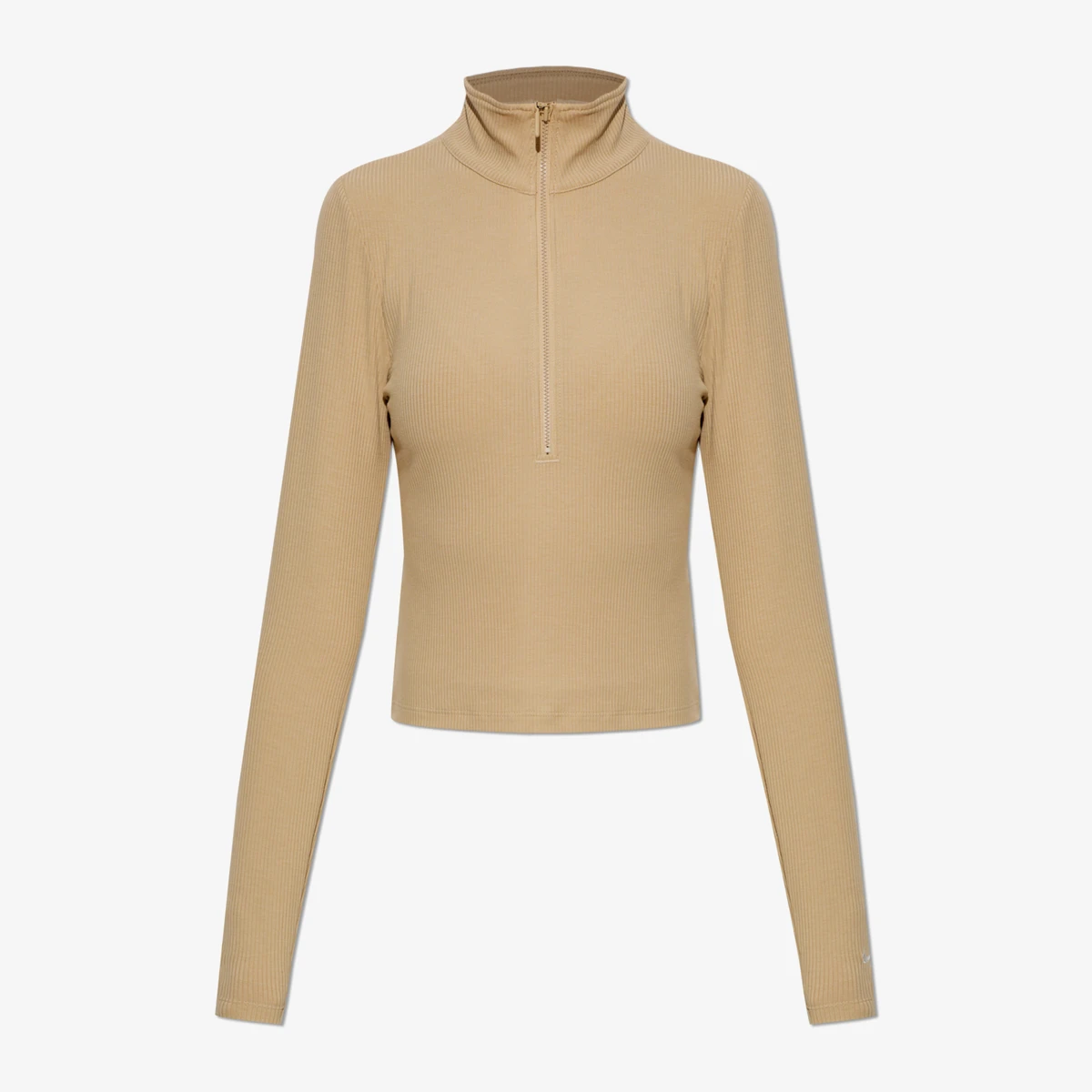 Nike Ribbed Half-Zip Long-Sleeve Top in Beige