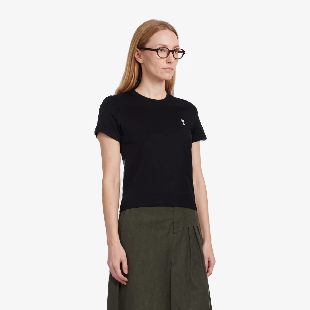 AMI Paris Black Ami de Coeur Cropped T-shirt — შავი