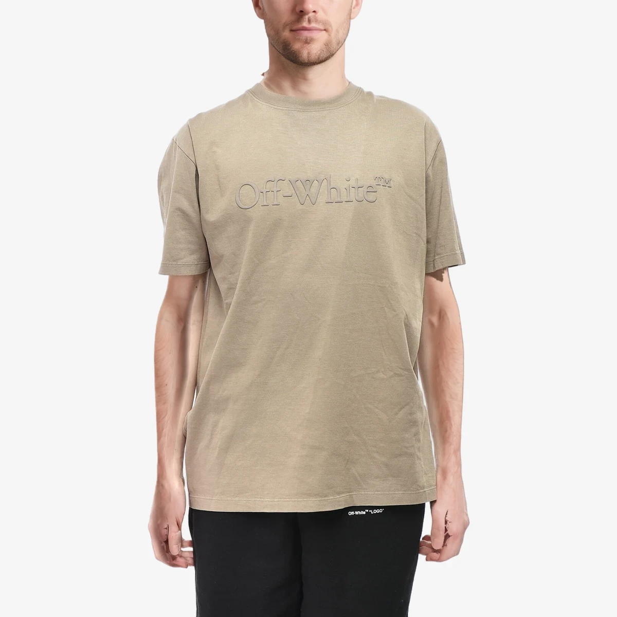 Off-White Slim Fit T-Shirt LAUNDRY with Raised Print in Beige