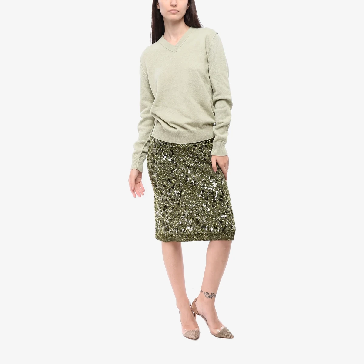 MM4 MM14 Solid Cashmere V-Neck Sweater ხედი 2