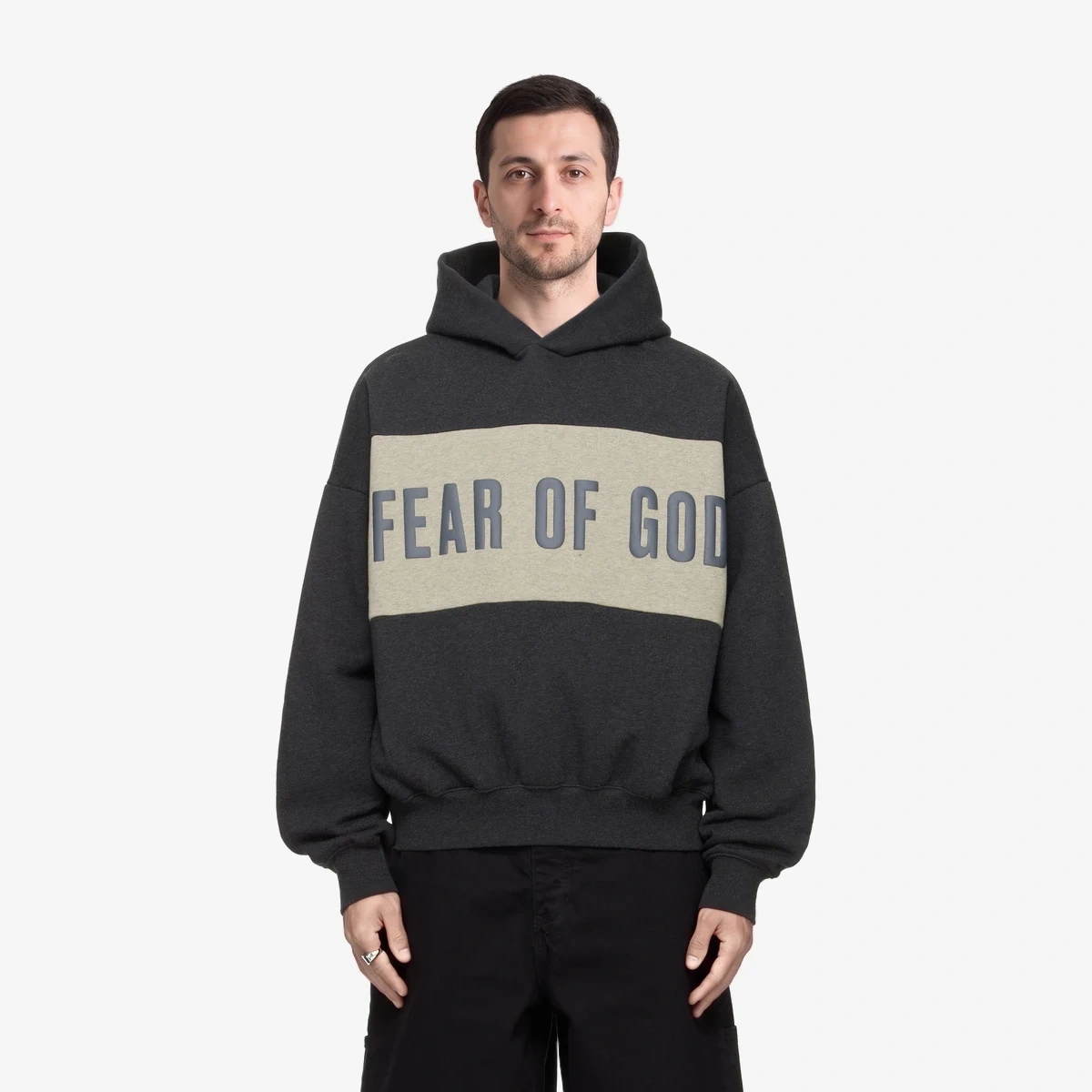 Fear of God Essentials Gray Cropped Relaxed Paneled Hoodie in Grey