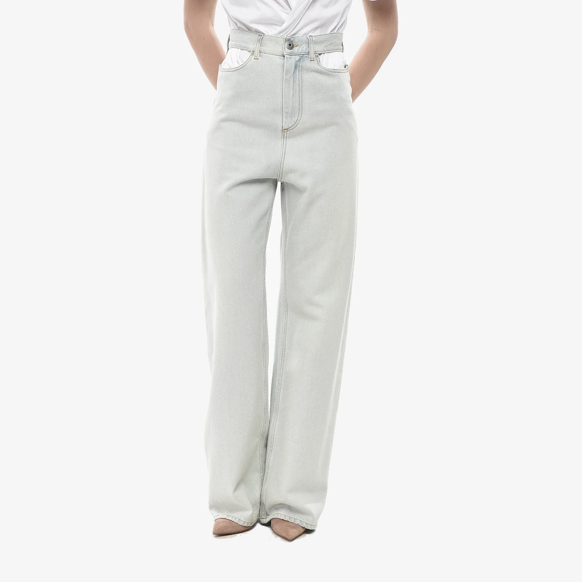 Maison Margiela MM1 Straight-Leg Jeans With 25cm Cut-Out in Light Blue