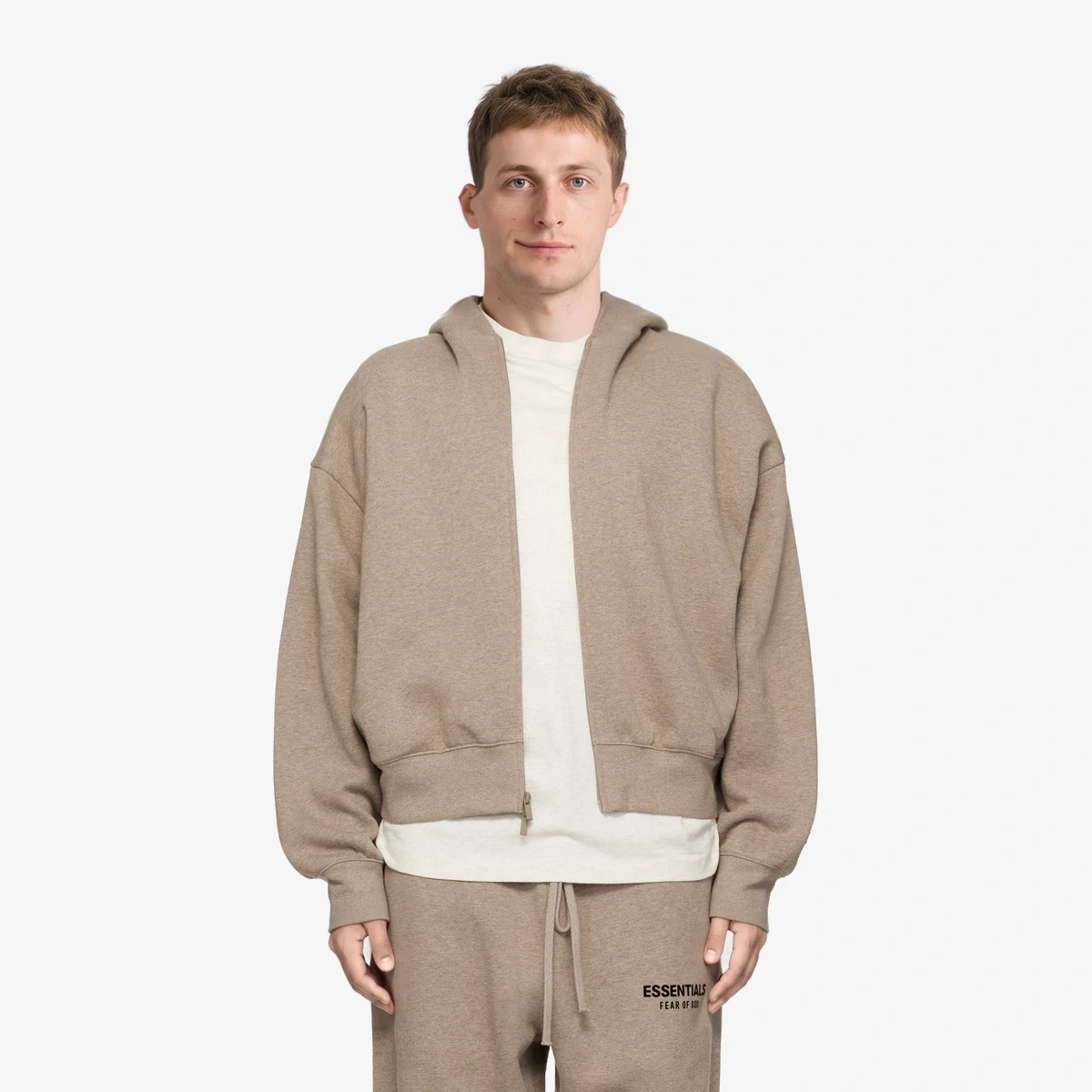 Fear of God Essentials Beige Classic Zip-Up Hoodie in Beige