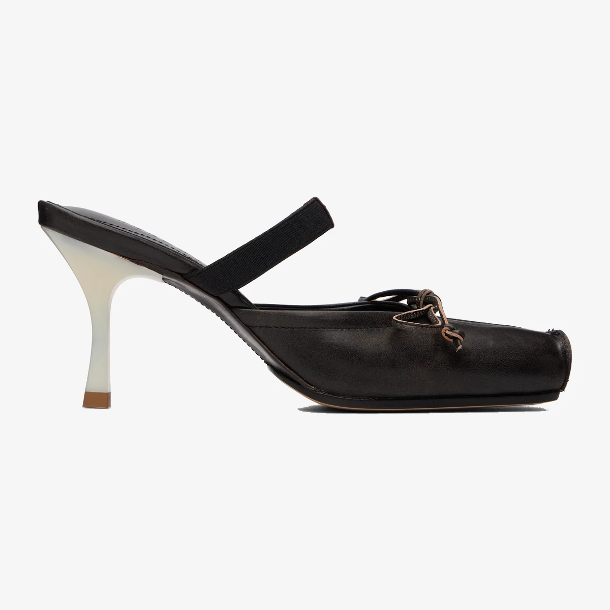 MM6 Maison Margiela Brown Square-Toe Leather Ballerina Mule Heels in Brown