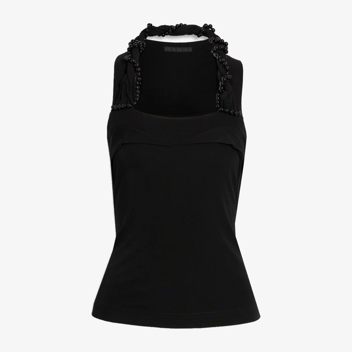 Helmut Lang Embellished Twisted Jersey Top in Black
