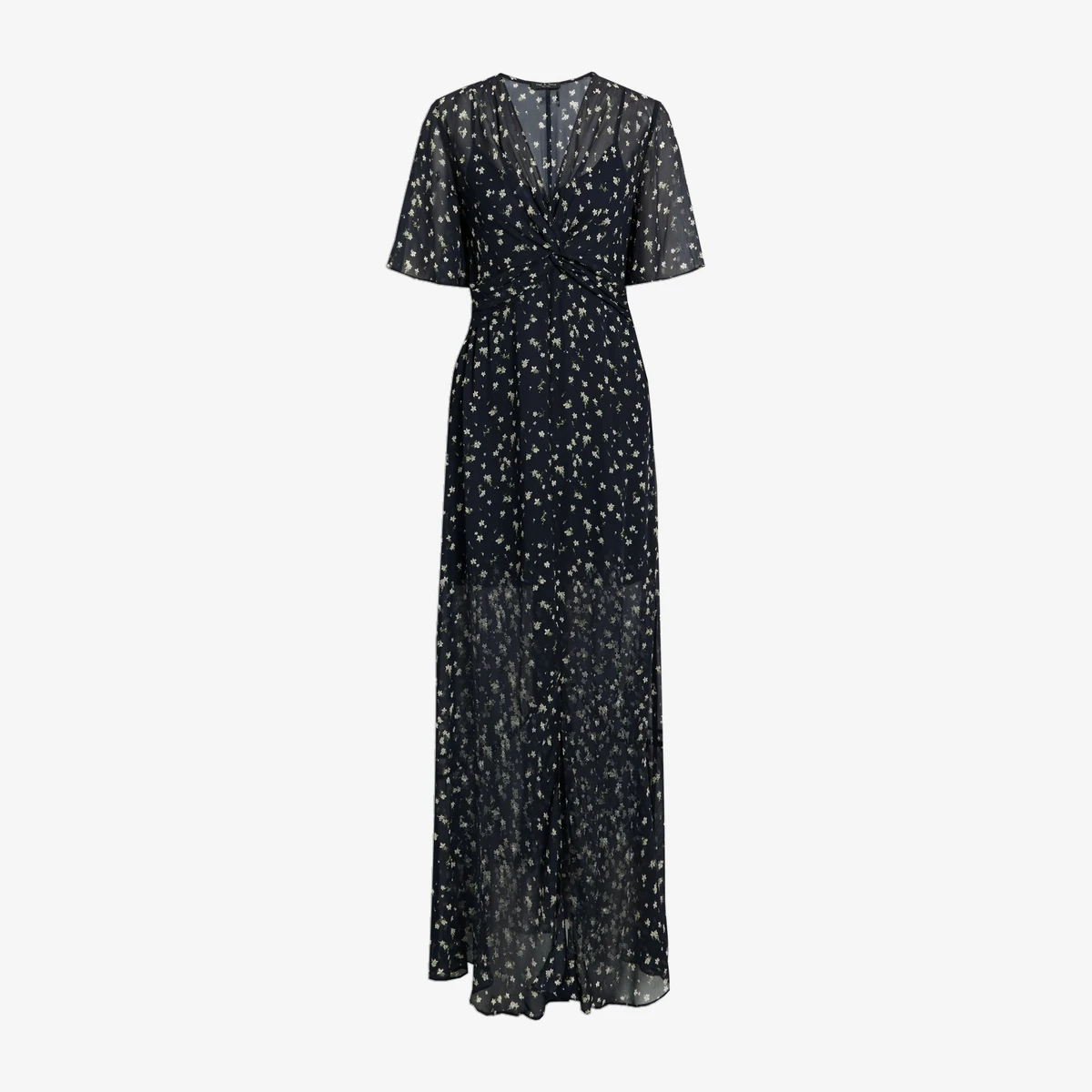 Rag & Bone Tamar Twist-Front Floral-Print Georgette Maxi Dress in Navy