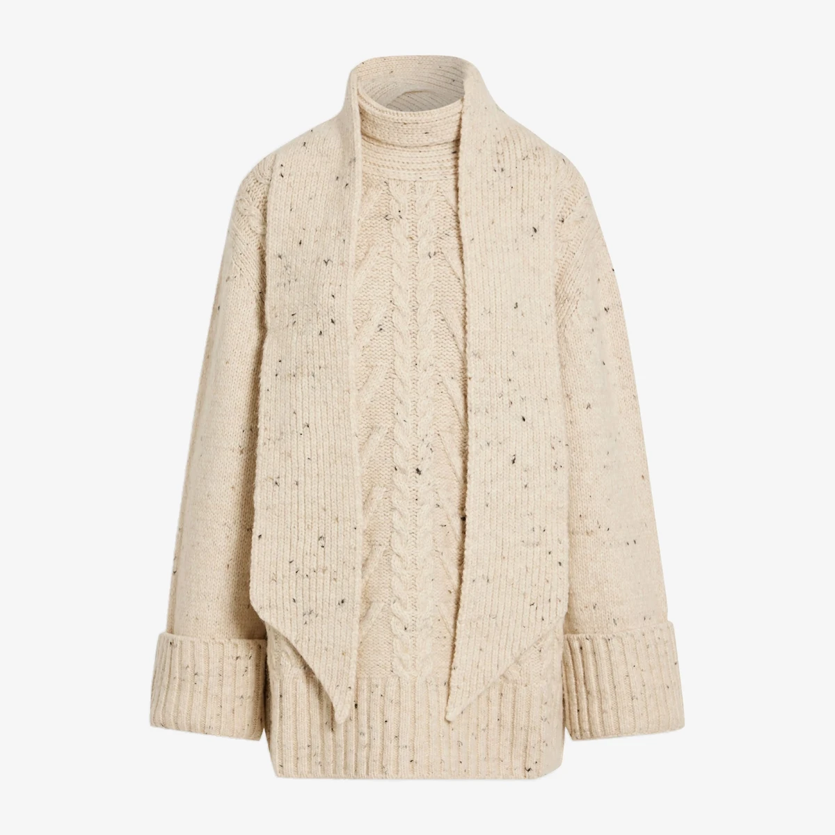 GANNI Donegal Cable-Knit Wool-Blend Sweater in Ecru