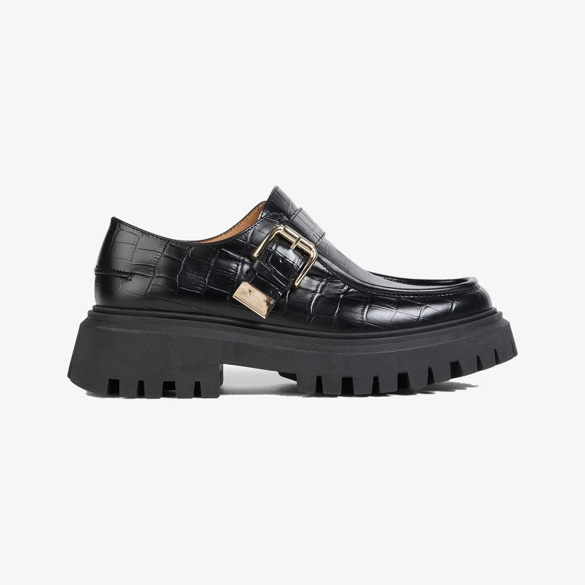 Maje Buckled Croc-Effect Leather Loafers in Black
