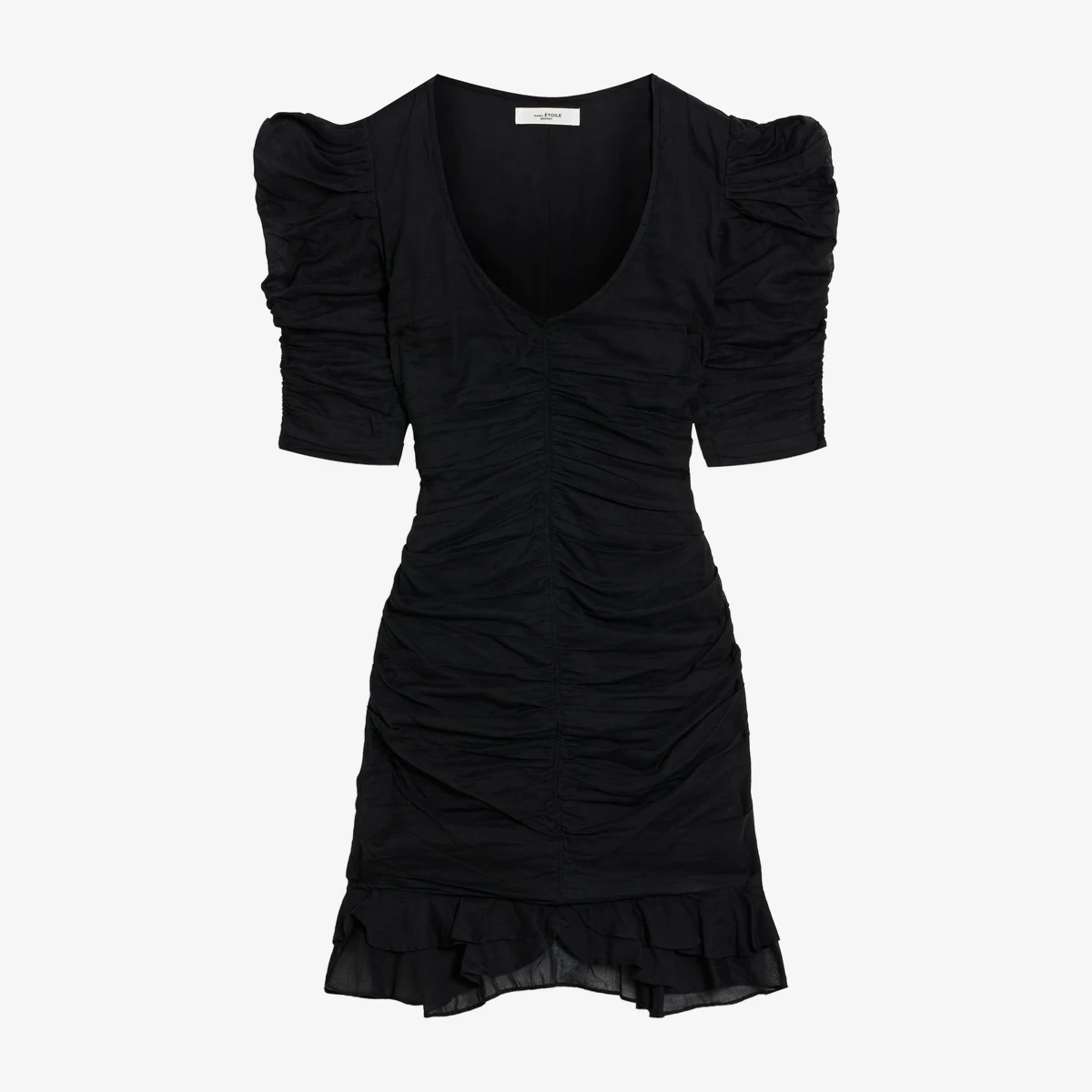 Marant Étoile Sireny Ruched Cotton-Voile Mini Dress in Black