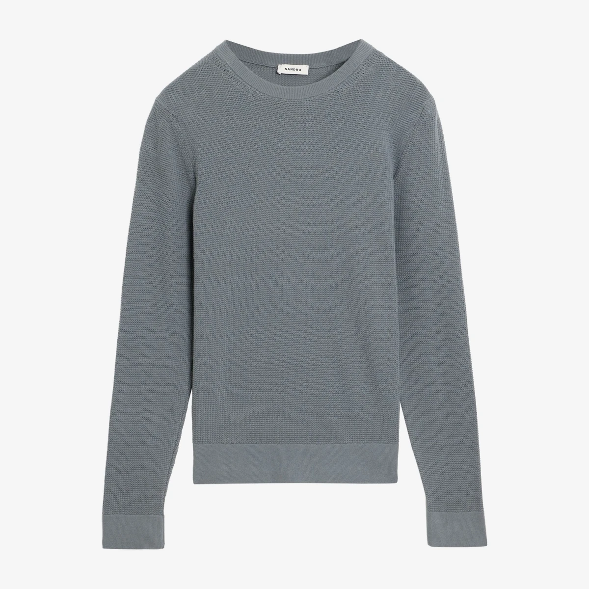 Sandro Waffle-Knit Cotton Crew-Neck Sweater in Grey