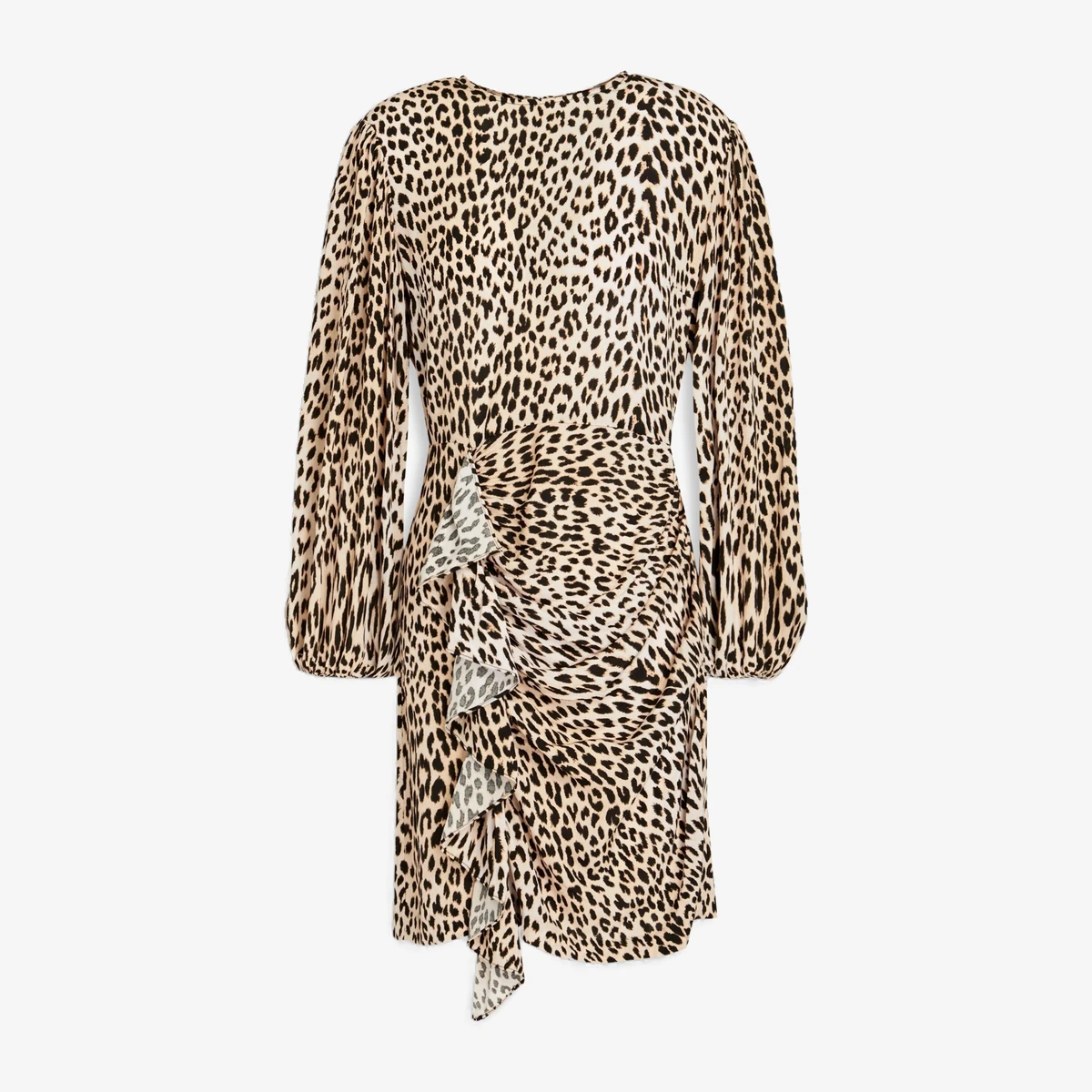 Maje Ruffled Leopard-Print Crepe Mini Dress in Beige
