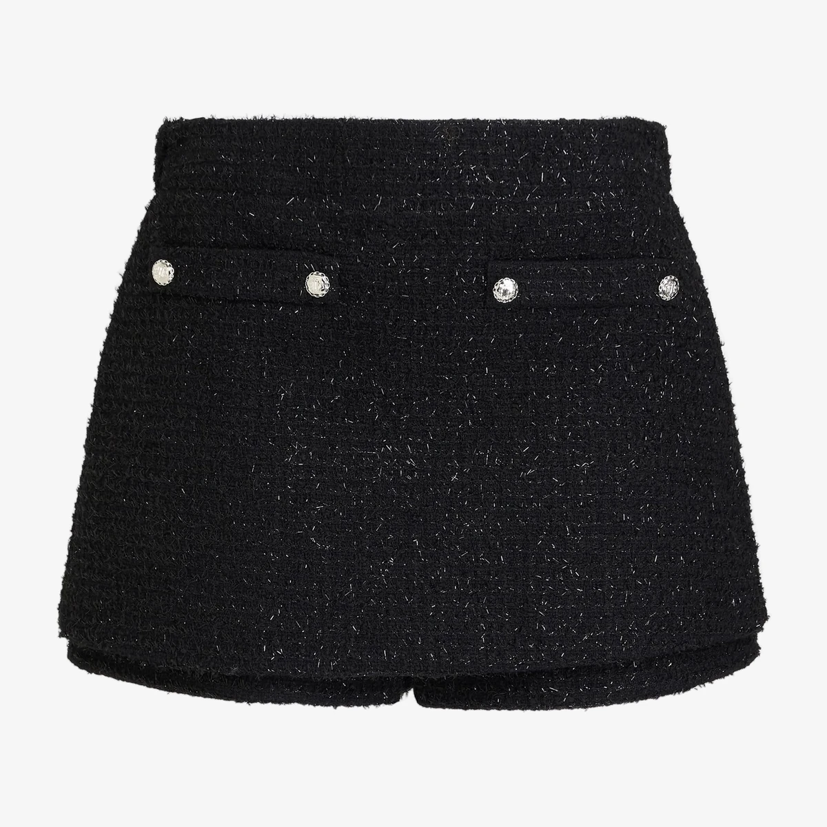 Maje Skirt-Effect Metallic Bouclé-Tweed Shorts in Black
