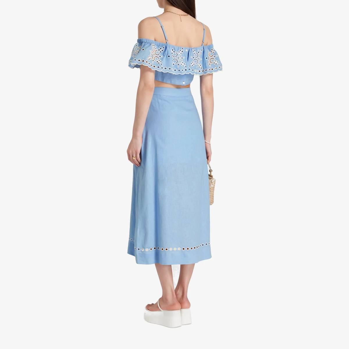Cold-Shoulder Cropped Broderie Anglaise Linen-Blend Top вид 3