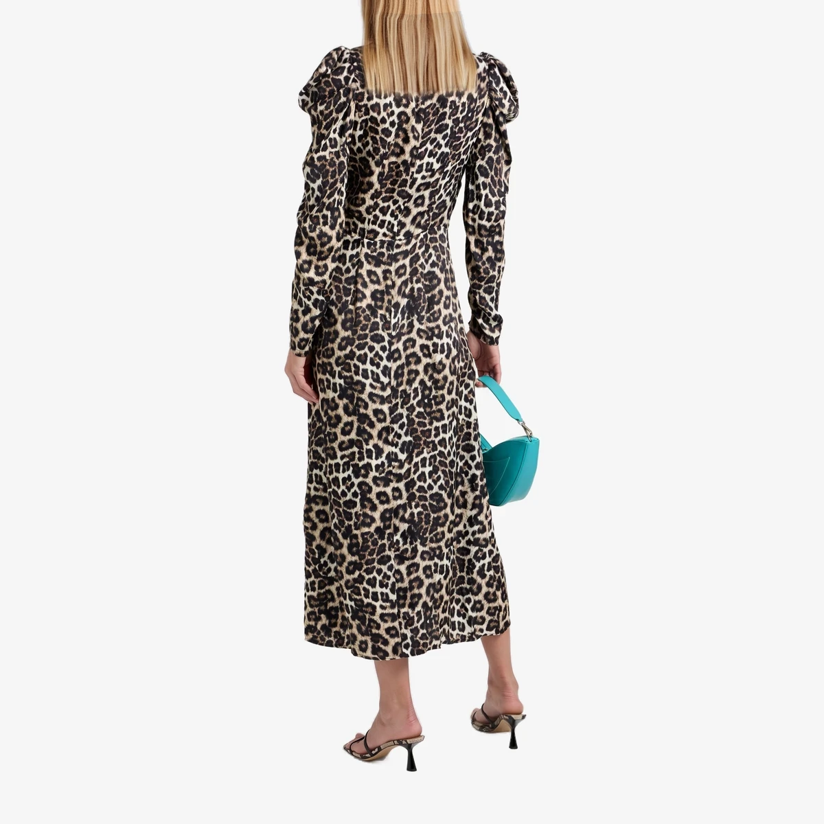 Ruched leopard-print satin midi dress view 2