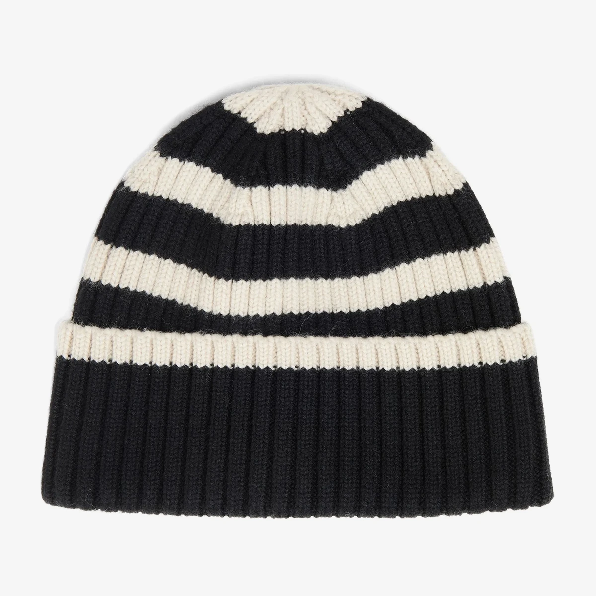 Toteme Signature Striped Ribbed Wool Beanie in Black