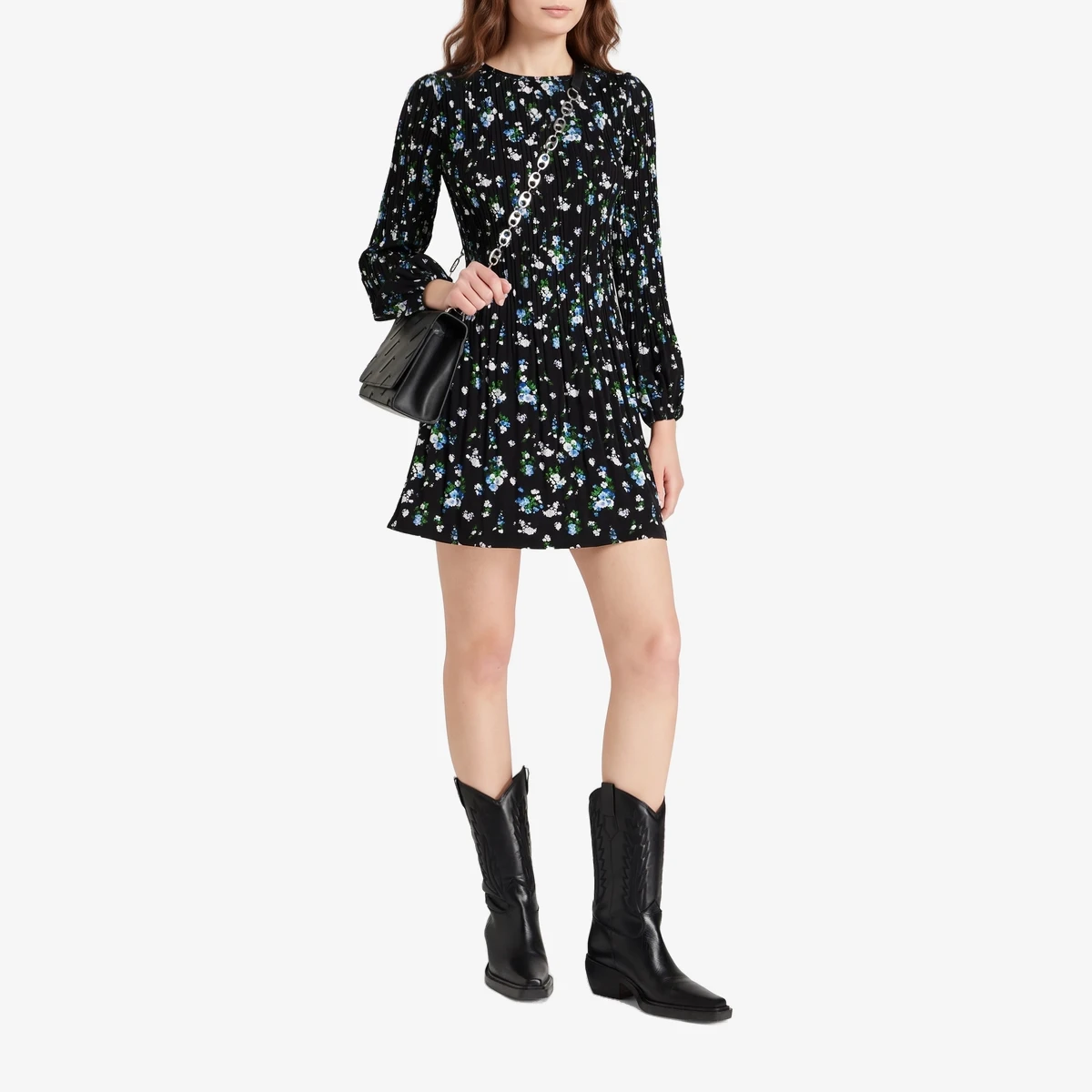 Floral-Print Plissé-Crepe Mini Dress ხედი 2